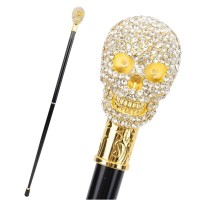 Baston de mers, decorativ, DEPOX®, Cap de craniu, metalic, 92 cm, auriu/negru