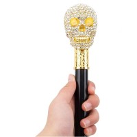 Baston de mers, decorativ, Cap de craniu, metalic, 92 cm, auriu/negru