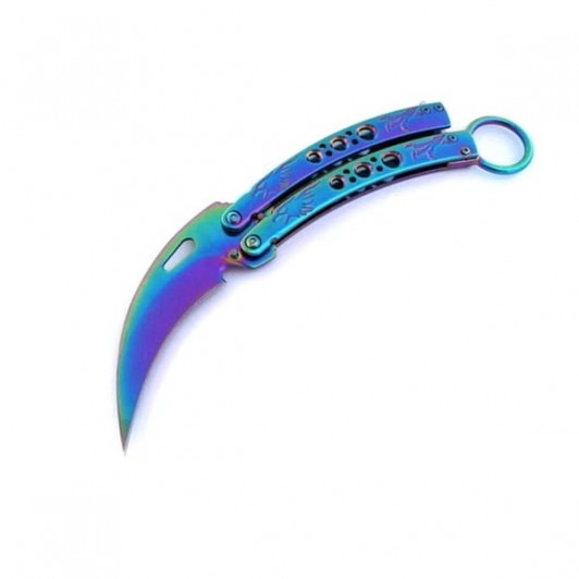 Briceag fluture karambit, DEPOX®, otel inoxidabil, 22 cm, multicolor