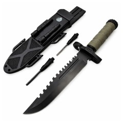 Cutit cu amnar si ascutitor , 32 cm DEPOX® , teaca multifunctionala, verde military