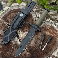 Cutit cu amnar si ascutitor , 32 cm, teaca multifunctionala, verde military Cutit cu amnar si ascutitor , 32 cm, teaca multifunctionala, verde military