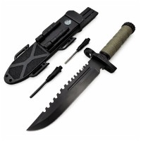 Set de doua cutite cu amnar si ascutitor , 32 cm DEPOX® , teaca multifunctionala, verde military