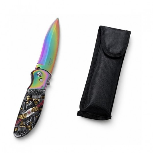 Cutit automat, DEPOX®, lamă multicolora, 24 cm, husa inclusa