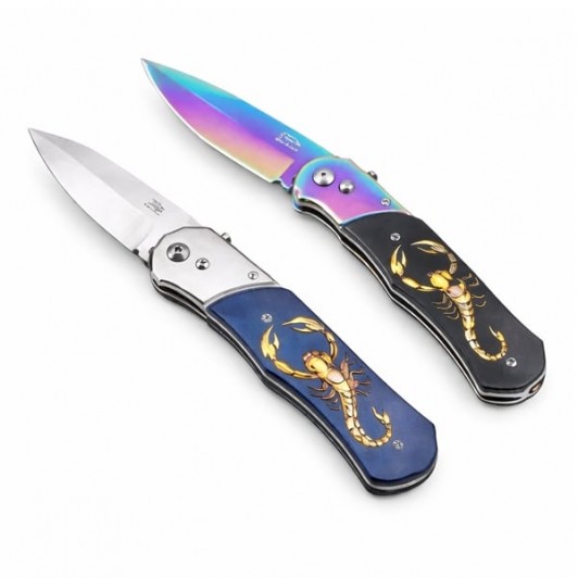 Set de doua cutite automate, DEPOX®, design compact, 24 cm,husa inclusa, bleumarin/negru Set de doua cutite automate, DEPOX®, design compact, 24 cm,husa inclusa, bleumarin/negru