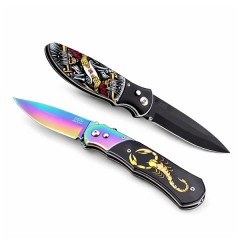 Set de doua cutite automate, DEPOX®, design compact, 24 cm,husa inclusa, negru/multicolor