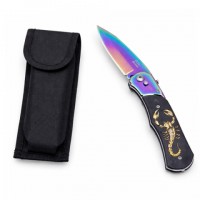 Set de doua cutite automate, DEPOX®, design compact, 24 cm,husa inclusa, negru/multicolor Set de doua cutite automate, DEPOX®, design compact, 24 cm,husa inclusa, negru/multicolor