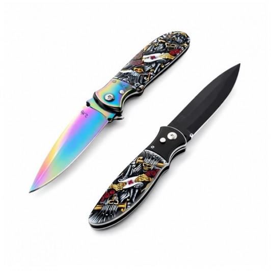 Set de doua cutite automate, DEPOX®, 24 cm,husa inclusa, maner decorativ, multicolor