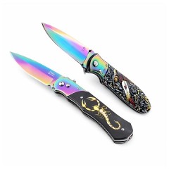 Set de doua cutite automate, DEPOX®, 24 cm,husa inclusa, maner decorativ, lama multicolora