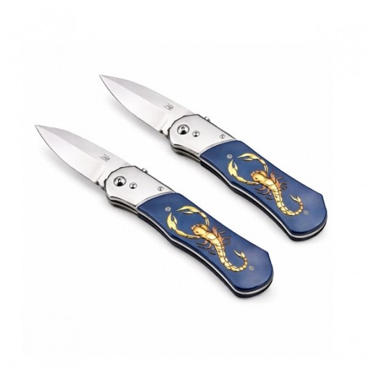 Set de doua cutite automate, DEPOX®, design compact, 24 cm, bleumarin