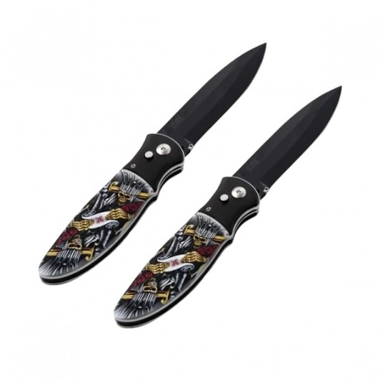 Set de doua cutite automate, DEPOX®, maner decorativ, 24 cm, multicolor