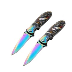 Set de doua cutite automate, DEPOX®, lamă multicolora, 24 cm, husa inclusa