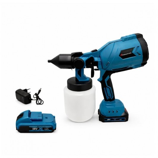 Pistol de vopsit electric cu acumulator 48V, DEPOX®, rezervor 1000 ml, 1200 ml/min, 3 moduri pulveri