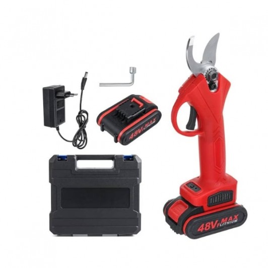 Foarfeca electrica cu 2 Acumulatori, Fără Fir, DEPOX®, Lamă Otel Carbon, 5000 mAh, Roșu Foarfeca electrica cu 2 Acumulatori, Fără Fir, DEPOX®, Lamă Otel Carbon, 5000 mAh, Roșu