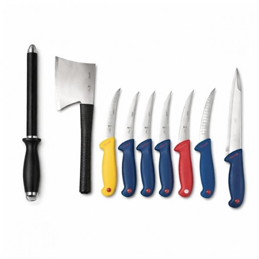 Set cutite profesionale macelarie 8 piese, DEPOX®, otel inoxidabil, multicolor