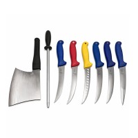 Set cutite profesionale macelarie 8 piese, DEPOX®, otel inoxidabil, multicolor