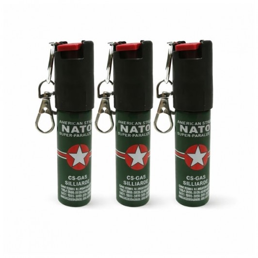 Set 3 x Mini Spray Paralizant NATO, DEPOX®, tip breloc, propulsie jet, 20 ml