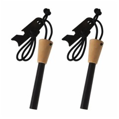 Set 2 x amnar supraviețuire robust cu mâner lemn și racletă multifuncțională, DEPOX®, lemn, 11 cm