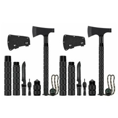 Set 2 x Topor multifunctional cu 6 piese DEPOX® , Amnar/Fluier /Cuțit/Busola , 43.5 cm , Aluminiu