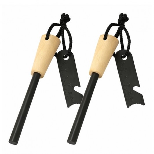 Set 2 x amnar supraviețuire robust cu mâner lemn și racletă multifuncțională, DEPOX®, lemn, 12 cm