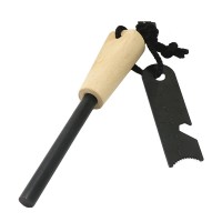 Set 2 x amnar supraviețuire robust cu mâner lemn și racletă multifuncțională, DEPOX®, lemn, 12 cm