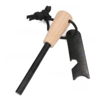 Set 2 x amnar supraviețuire robust cu mâner lemn și racletă multifuncțională, lemn, 12 cm