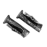 Set doua cutite pliabile de vânătoare, DEPOX®, lamă inox clip point, mâner metal și lemn, negru, 23