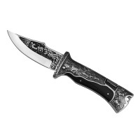 Set doua cutite pliabile de vânătoare, DEPOX®, lamă inox clip point, mâner metal și lemn, negru, 23