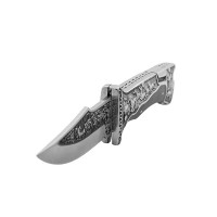 Cuțit pliabil de vânătoare, lamă inox clip point, mâner metal și lemn, negru, 23 cm