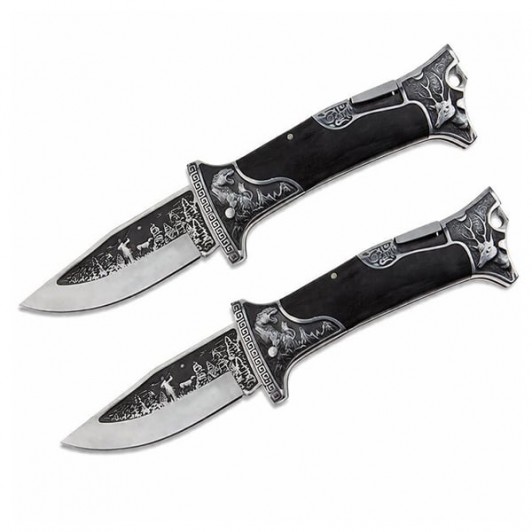 Set de 2 cutite pliabil de vanatoare, DEPOX®, 23 cm, negru