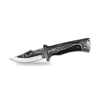 Set 2 cuțite pliabile de vânătoare, lamă inox clip point, mâner metal și lemn, sistem back lo