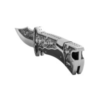 Set 2 cuțite pliabile de vânătoare, lamă inox clip point, mâner metal și lemn, sistem back lo