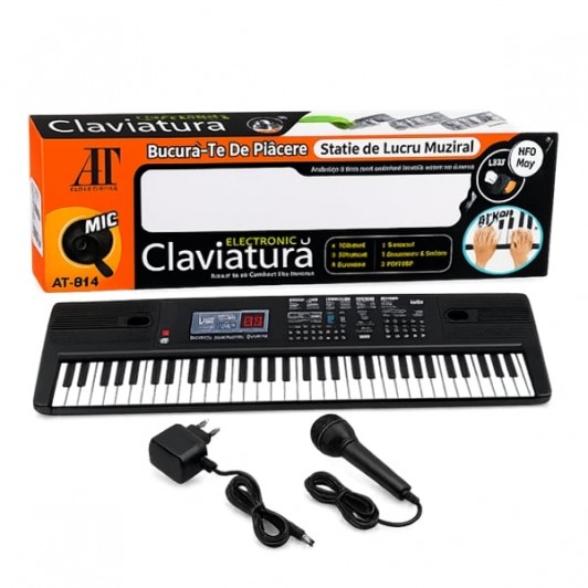 Orga electronica DEPOX®, 61 clape, Mp3, USB, Microfon, Claviatura, Negru