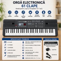 Orga electronica, 61 clape, Mp3, USB, Microfon, Claviatura, Negru