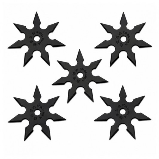 Set cinci stele de aruncat DEPOX®, 7 colturi, metalic, negru, 9.5 cm