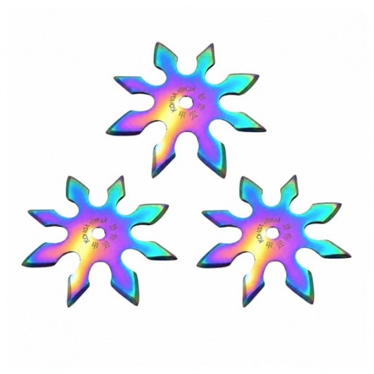 Set trei stele de aruncat DEPOX®, 8 colturi, metalic, multicolor, 10 cm