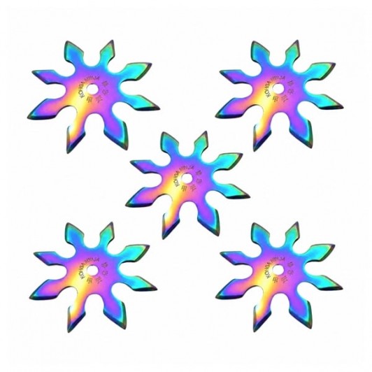 Set cinci stele de aruncat DEPOX®, 8 colturi, metalic, multicolor, 10 cm