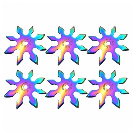 Set sase stele de aruncat DEPOX®, 8 colturi, metalic, multicolor, 10 cm