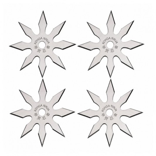 Set patru stele de aruncat, 8 colturi, otel inoxidabil, 10 cm, argintiu