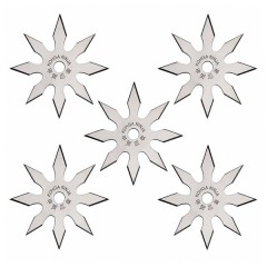 Set cinci stele de aruncat, 8 colturi, otel inoxidabil, 10 cm, argintiu