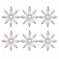 Set sase stele de aruncat, 8 colturi, otel inoxidabil, 10 cm, argintiu