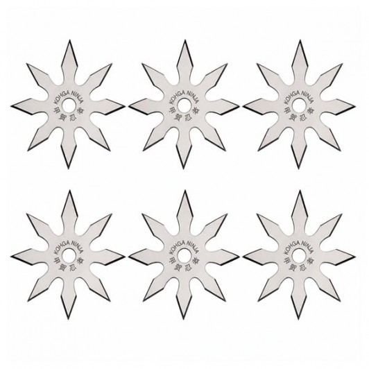 Set sase stele de aruncat, 8 colturi, otel inoxidabil, 10 cm, argintiu