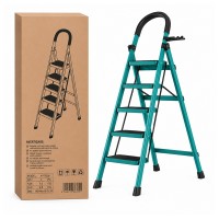 Scara pliabila metalica 5 trepte, antiderapanta, compacta, albastru, 165 cm