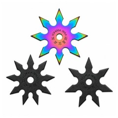 Set trei stele de aruncat DEPOX®, 7 si 8 colturi, metalic, negru/multicolor, 10 cm
