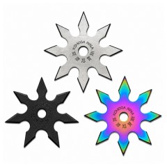 Set trei stele de aruncat DEPOX®, 7 si 8 colturi, metalic, negru/multicolor/argintiu, 10 cm