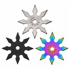 Set trei stele de aruncat DEPOX®, 8 colturi, metalic, negru/multicolor/argintiu, 10 cm