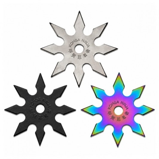 Set trei stele de aruncat DEPOX®, 8 colturi, metalic, negru/multicolor/argintiu, 10 cm