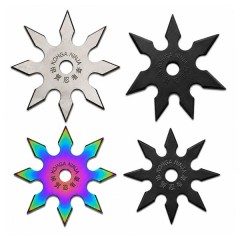 Set patru stele de aruncat DEPOX®, 7 si 8 colturi, metalic, negru/multicolor/argintiu, 10 cm