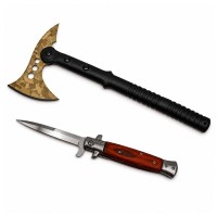 Set topor si briceag de vanatoare DEPOX®, 39 cm/23 cm, maro/negru, otel inoxidabil Set topor si briceag de vanatoare DEPOX®, 39 cm/23 cm, maro/negru, otel inoxidabil