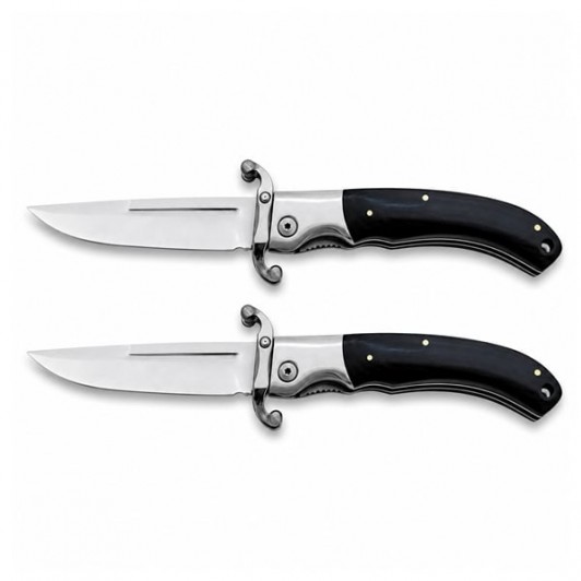 Set doua bricege pliabile DEPOX®, lamă din oțel inoxidabil 420, mâner lemn și metal, 23.5 cm, negru