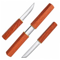 Cutit Japonez 2 în 1, camping, maner plastic, 19 cm, maro